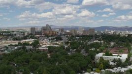 5.7K aerial stock footage of hotels and casinos of the city's skyline, seen while descending west of the city in Reno, Nevada Aerial Stock Footage | DX0001_004_041