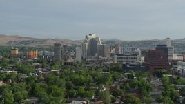 5.7K aerial stock footage of casino resorts and office buildings seen from neighborhoods in Reno, Nevada Aerial Stock Footage | DX0001_006_014