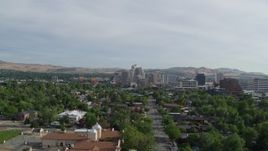 5.7K aerial stock footage flyby casino resorts and office buildings seen from suburban neighborhood in Reno, Nevada Aerial Stock Footage | DX0001_006_020