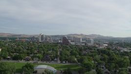 5.7K aerial stock footage approach casino resorts and office buildings from neighborhood in Reno, Nevada Aerial Stock Footage | DX0001_006_022