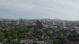 5.7K aerial stock footage fly away from casino resorts and office buildings in Reno, Nevada Aerial Stock Footage | DX0001_006_023
