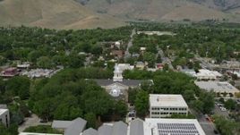 5.7K aerial stock footage of reverse view of the Nevada State Capitol, State Library, and reveal Supreme Court in Carson City, Nevada Aerial Stock Footage | DX0001_007_018