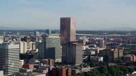 5.7K aerial stock footage of the U.S. Bancorp Tower, skyscrapers and office buildings, Downtown Portland, Oregon Aerial Stock Footage | DX0001_011_001