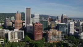 5.7K aerial stock footage approaching downtown buildings and skyscrapers, Downtown Portland, Oregon Aerial Stock Footage | DX0001_011_013