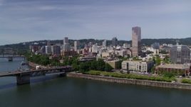 5.7K aerial stock footage of Burnside Bridge, Willamette River and Downtown Portland, Oregon Aerial Stock Footage | DX0001_012_003