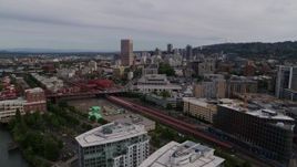 5.7K aerial stock footage of Union Station and downtown skyscrapers seen from the Pearl District, Portland, Oregon Aerial Stock Footage | DX0001_013_002