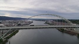 5.7K aerial stock footage of heavy traffic on Fremont Bridge, sunset, Portland, Oregon Aerial Stock Footage | DX0001_013_011
