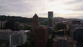 5.7K aerial stock footage of office buildings and skyscrapers, sunset, Downtown Portland, Oregon Aerial Stock Footage | DX0001_014_005