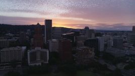 5.7K aerial stock footage approaching and flying by the downtown skyline at twilight in Downtown Portland, Oregon Aerial Stock Footage | DX0001_014_030