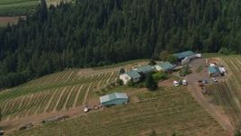 5.7K aerial stock footage of a hilltop winery and grapevines, Hood River, OR Aerial Stock Footage | DX0001_016_002