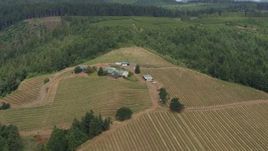 5.7K aerial stock footage of a wide orbit of a winery and vineyards on a hilltop in Hood River, Oregon Aerial Stock Footage | DX0001_016_004