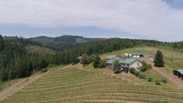 5.7K aerial stock footage flying over grapevines and winery buildings at Phelps Creek Vineyards in Hood River, Oregon Aerial Stock Footage | DX0001_017_005