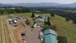 5.7K aerial stock footage of flying over buildings and hillside grapevines at Phelps Creek Vineyards in Hood River, Oregon Aerial Stock Footage | DX0001_017_031