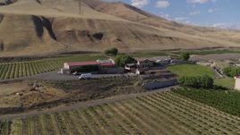 5.7K aerial stock footage of passing by the Maryhill Winery, amphitheater, and vineyards in Goldendale, Washington Aerial Stock Footage | DX0001_018_008