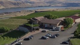 5.7K aerial stock footage of orbiting the Maryhill Winery with a view of the Columbia River in Goldendale, Washington Aerial Stock Footage | DX0001_018_030