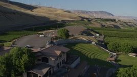5.7K aerial stock footage of a reverse view of the Maryhill Winery and amphitheater in Goldendale, Washington Aerial Stock Footage | DX0001_019_034