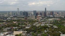 5.7K aerial stock footage of a reverse view of the city's skyline in Downtown Austin, Texas Aerial Stock Footage | DX0002_103_018