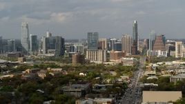 5.7K aerial stock footage of Congress Avenue leading to the city's skyline and state capitol in Downtown Austin, Texas Aerial Stock Footage | DX0002_103_030