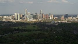 5.7K aerial stock footage of a wide view of city's towering skyline, Downtown Austin, Texas Aerial Stock Footage | DX0002_104_020