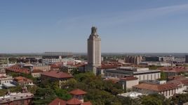 5.7K aerial stock footage orbit UT Tower at the University of Texas during ascent, Austin, Texas Aerial Stock Footage | DX0002_107_031