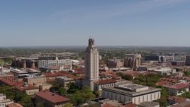 5.7K aerial stock footage orbit UT Tower at the University of Texas during descent, Austin, Texas Aerial Stock Footage | DX0002_107_033