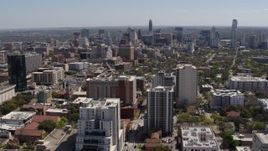 5.7K aerial stock footage of approaching the city's skyline from the University of Texas campus, Downtown Austin, Texas Aerial Stock Footage | DX0002_107_038