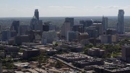 5.7K aerial stock footage of flying away from the city's skyline in Downtown Austin, Texas Aerial Stock Footage | DX0002_108_019