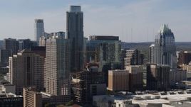 5.7K aerial stock footage of The Austonian skyscraper and high-rise hotel in Downtown Austin, Texas Aerial Stock Footage | DX0002_108_029