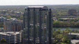 5.7K aerial stock footage of orbiting a high-rise apartment building in Downtown Austin, Texas Aerial Stock Footage | DX0002_108_034