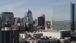 5.7K aerial stock footage view of Frost Bank Tower from near high-rise hotel in Downtown Austin, Texas Aerial Stock Footage | DX0002_108_036