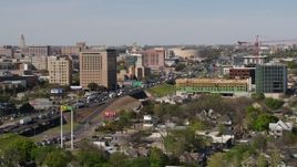 5.7K aerial stock footage of a view of heavy commuter traffic on a freeway in Austin, Texas Aerial Stock Footage | DX0002_108_038