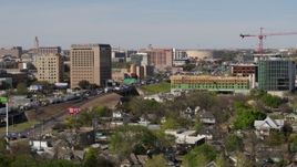 5.7K aerial stock footage of a view of heavy traffic on a freeway in Austin, Texas Aerial Stock Footage | DX0002_108_039