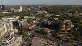 5.7K aerial stock footage of a busy street intersection between hotel and office complex, Austin, Texas Aerial Stock Footage | DX0002_109_027