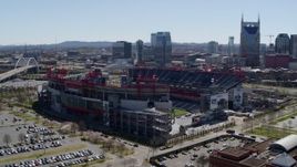 5.7K aerial stock footage of a reverse view of the football stadium during descent in Nashville, Tennessee Aerial Stock Footage | DX0002_112_009
