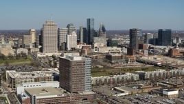 5.7K aerial stock footage flyby city's skyline behind apartment complexes and office buildings in Downtown Nashville, Tennessee Aerial Stock Footage | DX0002_113_018