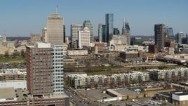 5.7K aerial stock footage fly away from office building, skyline in distance, Downtown Nashville, Tennessee Aerial Stock Footage | DX0002_113_030