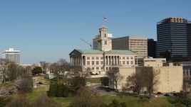 5.7K aerial stock footage low altitude orbit of the Tennessee State Capitol building in Downtown Nashville, Tennessee Aerial Stock Footage | DX0002_113_035