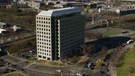 5.7K aerial stock footage of Andrew Johnson Tower, a government office building in Downtown Nashville, Tennessee Aerial Stock Footage | DX0002_113_047