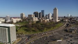 5.7K aerial stock footage of the Tennessee State Capitol, skyscrapers, Tennessee Tower in Downtown Nashville, Tennessee Aerial Stock Footage | DX0002_114_007