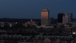 5.7K aerial stock footage of the State Capitol and skyscraper at twilight in Downtown Nashville, Tennessee Aerial Stock Footage | DX0002_115_029
