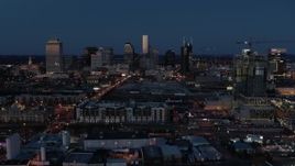 5.7K aerial stock footage wide view of the city skyline, high-rise under construction at twilight, Downtown Nashville, Tennessee Aerial Stock Footage | DX0002_115_034