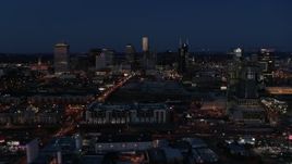 5.7K aerial stock footage flyby Church Street and city skyline at twilight, reveal high-rise construction, Downtown Nashville, Tennessee Aerial Stock Footage | DX0002_115_037