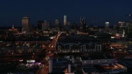 5.7K aerial stock footage approach Church Street and the city skyline at twilight, Downtown Nashville, Tennessee Aerial Stock Footage | DX0002_115_042