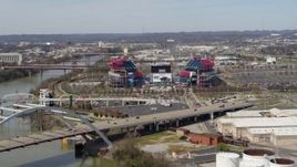5.7K aerial stock footage slow approach to Nissan Stadium from bridge in Nashville, Tennessee Aerial Stock Footage | DX0002_116_040