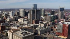 5.7K aerial stock footage of a slow approach to a high-rise hotel and skyscrapers in Downtown Nashville, Tennessee Aerial Stock Footage | DX0002_118_007