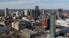 5.7K aerial stock footage flyby JW Marriott for view of Renaissance Nashville and skyscrapers in Downtown Nashville, Tennessee Aerial Stock Footage | DX0002_118_010