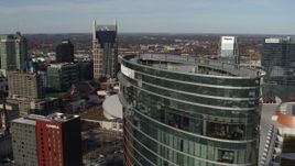 5.7K aerial stock footage flyby JW Marriott for view of AT&T Building, Bridgestone Arena, Pinnacle skyscraper, Downtown Nashville, Tennessee Aerial Stock Footage | DX0002_119_014