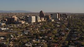 5.7K aerial stock footage of the city's high-rises seen from residential neighborhoods in Downtown Albuquerque, New Mexico Aerial Stock Footage | DX0002_122_002