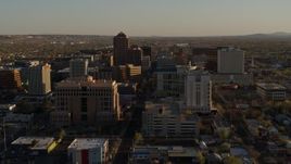 5.7K aerial stock footage of a reverse view of office high-rise buildings in Downtown Albuquerque, New Mexico Aerial Stock Footage | DX0002_122_028