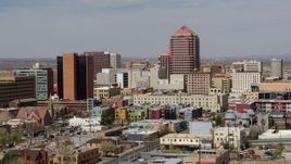 5.7K aerial stock footage of Albuquerque Plaza office high-rise and surrounding buildings, Downtown Albuquerque, New Mexico Aerial Stock Footage | DX0002_124_025